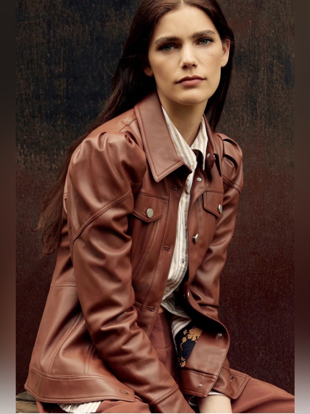 Anthropologie Chestnut Leather Moto Jacket